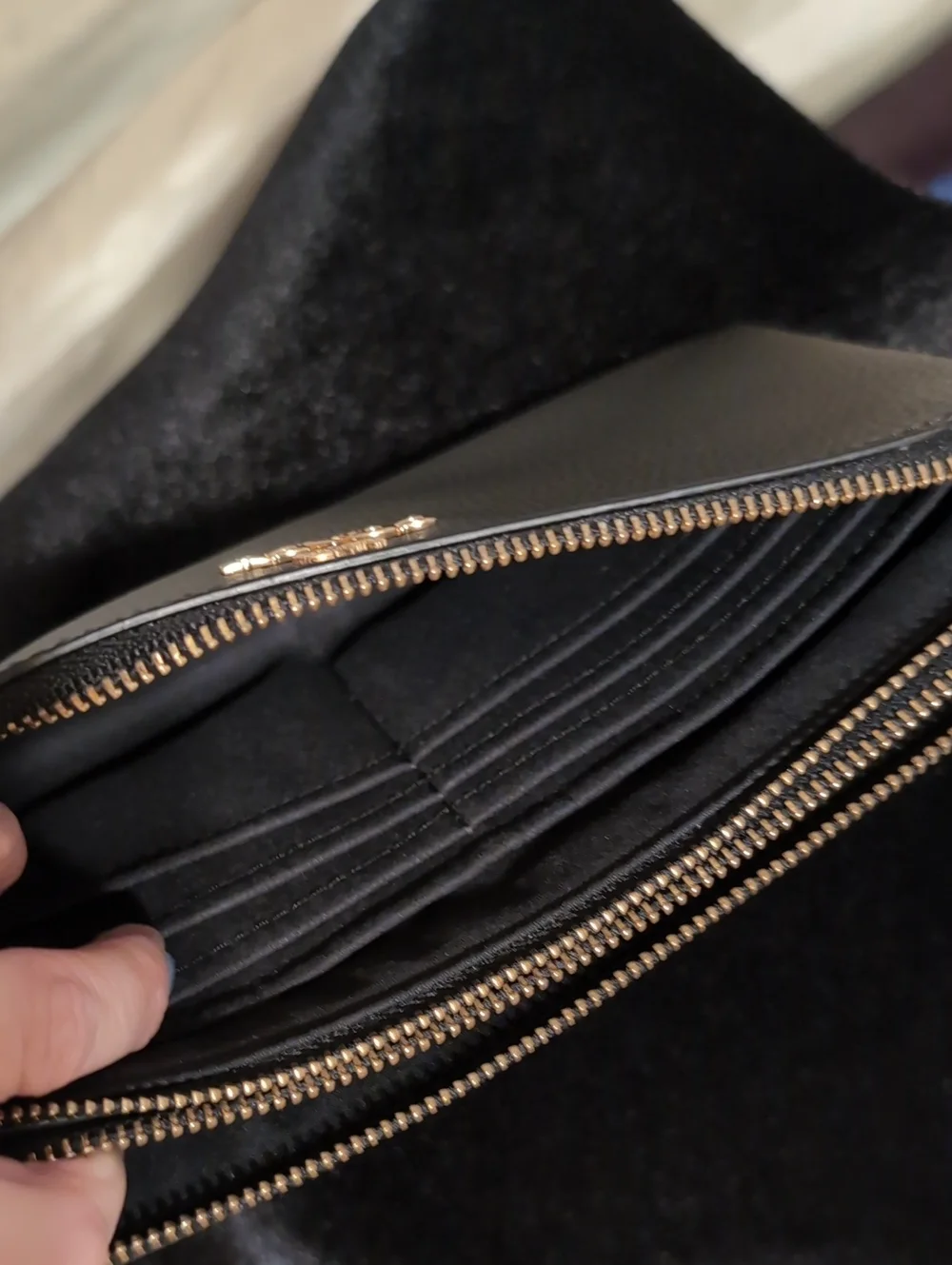 Coach Black Pebbled Leather Double Zip Wristlet with Gold Hardware 7